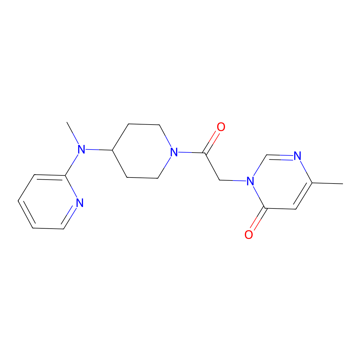 6-Methyl-3-(2-{4-[methyl(pyridin-2-yl)amino]piperidin-1-yl}-2-oxoethyl)-3,4-dihydropyrimidin-4-one molecular structure, CAS 2742017-98-5