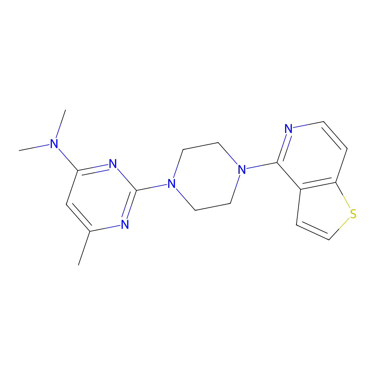 N,N,6-trimethyl-2-(4-{thieno[3,2-c]pyridin-4-yl}piperazin-1-yl)pyrimidin-4-amine molecular structure, CAS 2742017-99-6