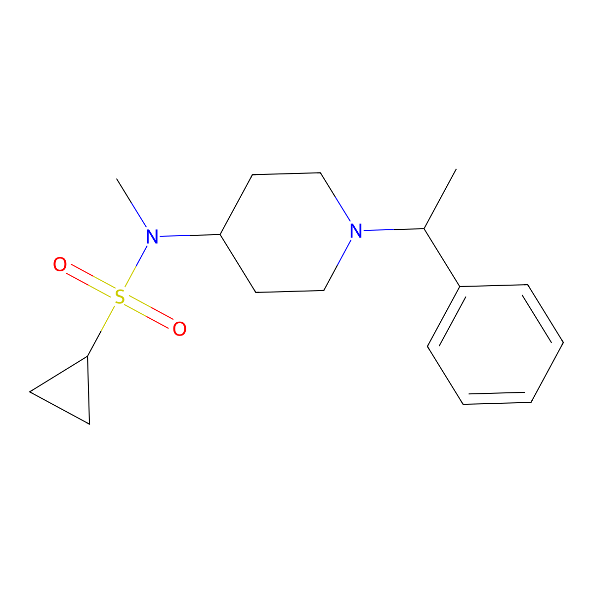N-methyl-N-[1-(1-phenylethyl)piperidin-4-yl]cyclopropanesulfonamide molecular structure, CAS 2742018-02-4