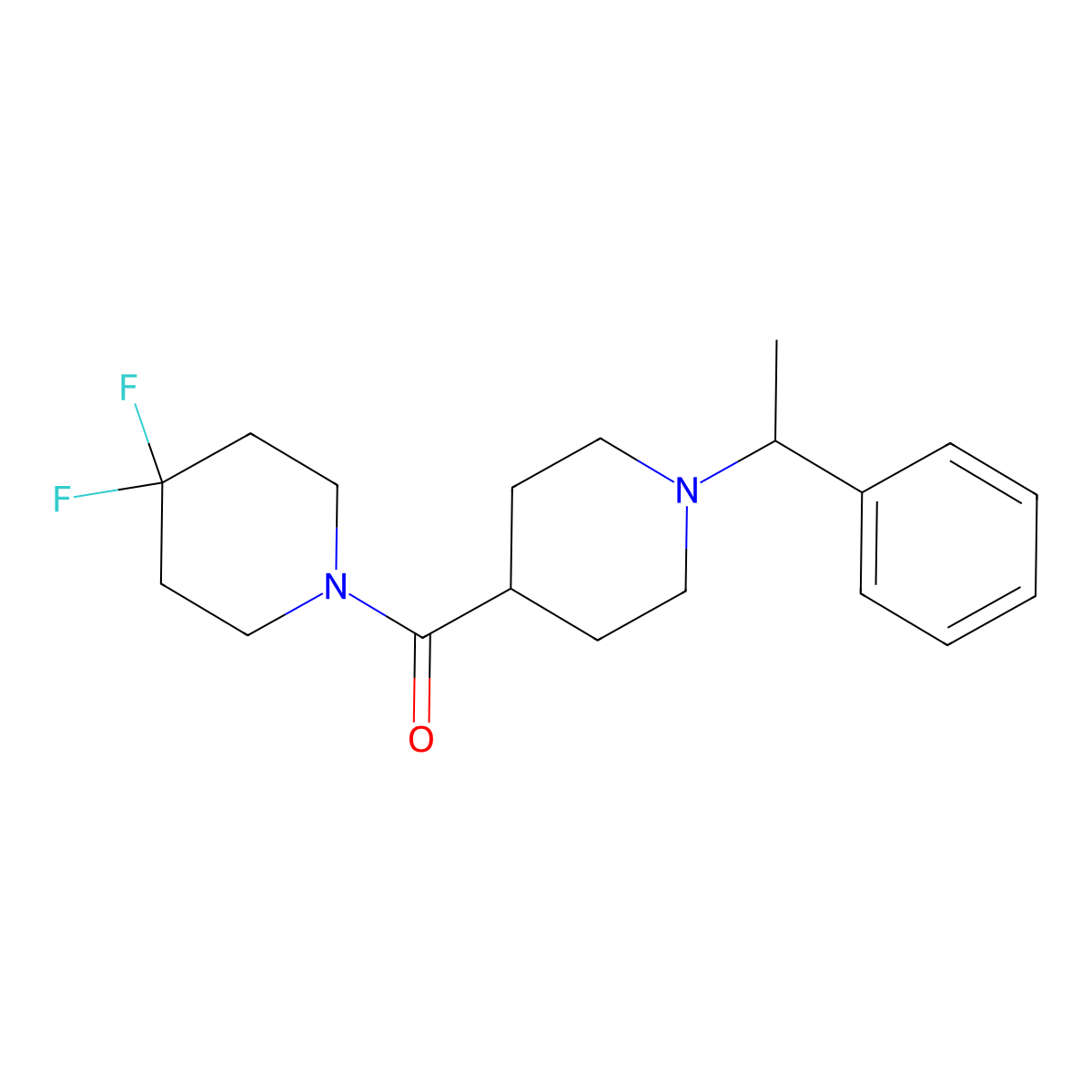4,4-Difluoro-1-[1-(1-phenylethyl)piperidine-4-carbonyl]piperidine molecular structure, CAS 2742018-11-5