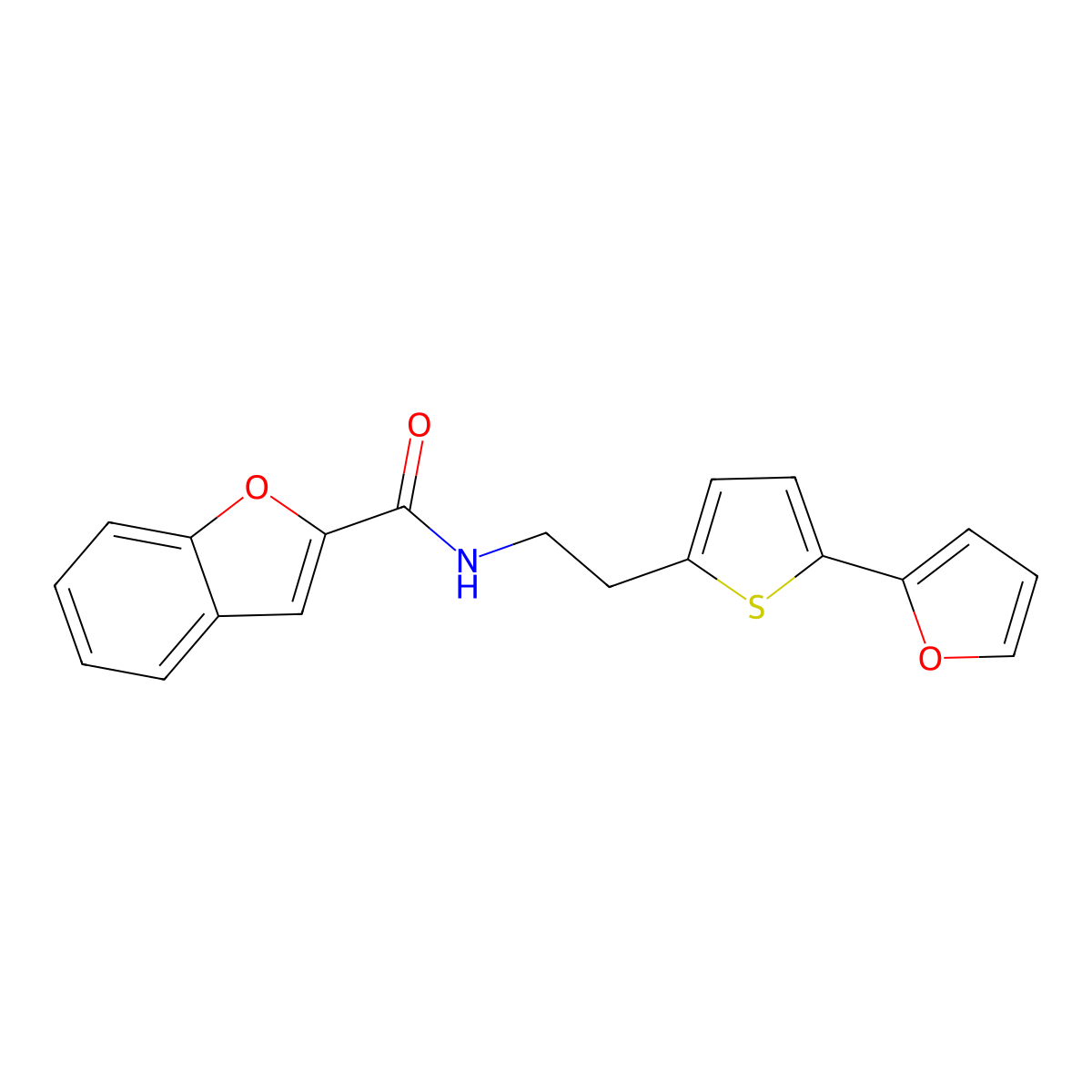 N-{2-[5-(furan-2-yl)thiophen-2-yl]ethyl}-1-benzofuran-2-carboxamide molecular structure, CAS 2742018-14-8