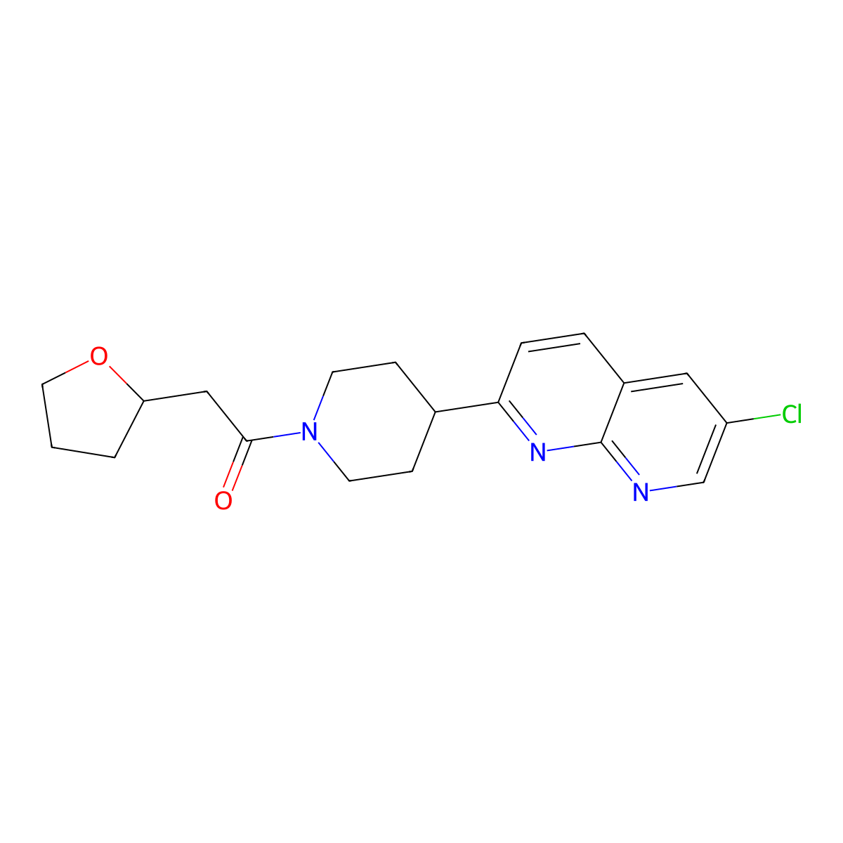 1-[4-(6-Chloro-1,8-naphthyridin-2-yl)piperidin-1-yl]-2-(oxolan-2-yl)ethan-1-one molecular structure, CAS 2742018-16-0