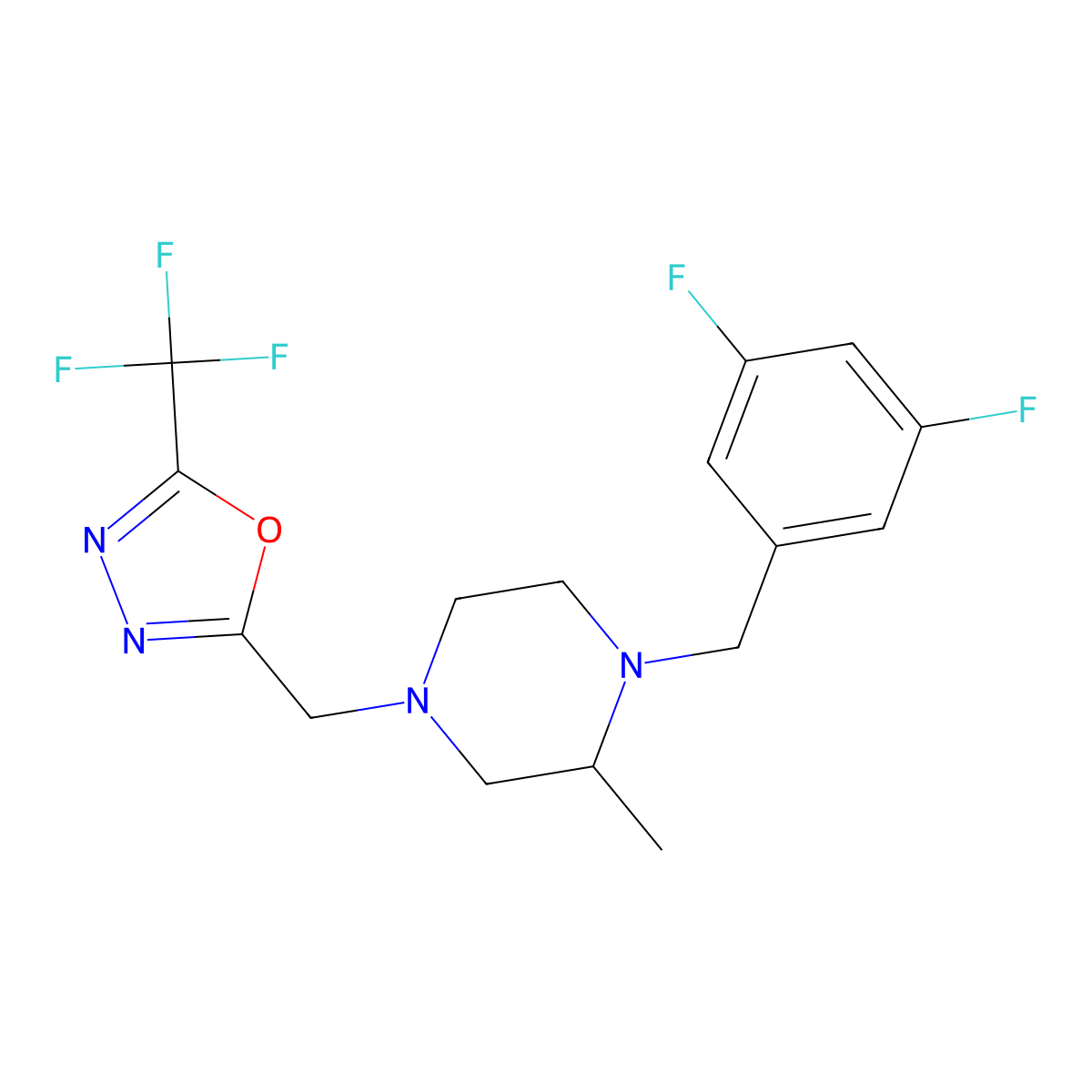 1-[(3,5-Difluorophenyl)methyl]-2-methyl-4-{[5-(trifluoromethyl)-1,3,4-oxadiazol-2-yl]methyl}piperazine molecular structure, CAS 2742018-18-2