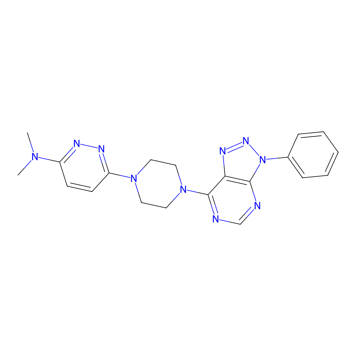 N,N-dimethyl-6-(4-{3-phenyl-3H-[1,2,3]triazolo[4,5-d]pyrimidin-7-yl}piperazin-1-yl)pyridazin-3-amine molecular structure, CAS 2742018-19-3