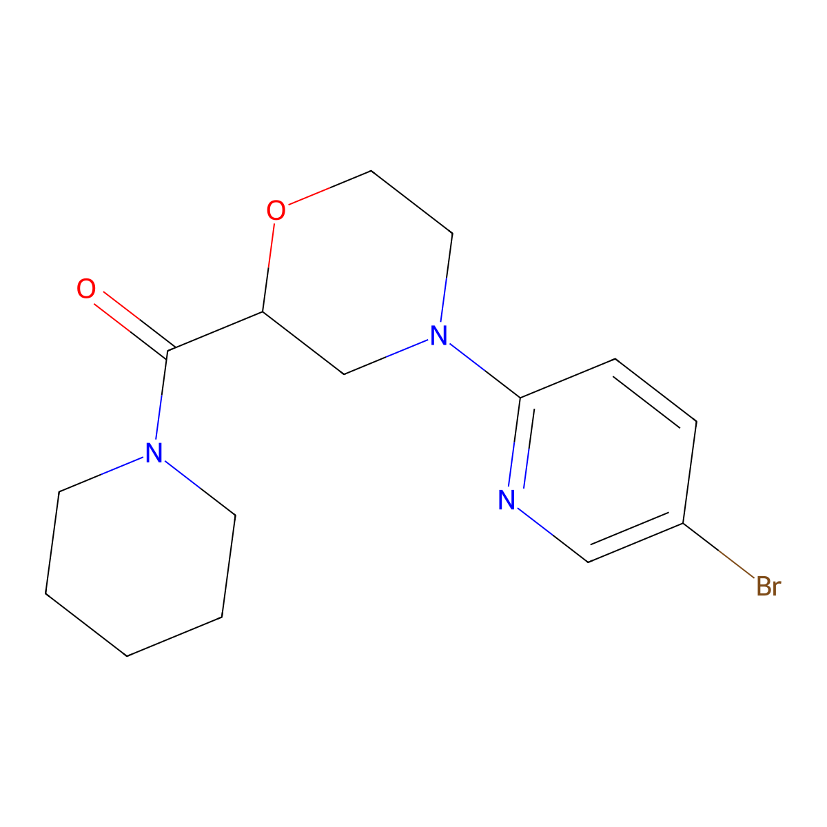 4-(5-Bromopyridin-2-yl)-2-(piperidine-1-carbonyl)morpholine molecular structure, CAS 2742018-29-5