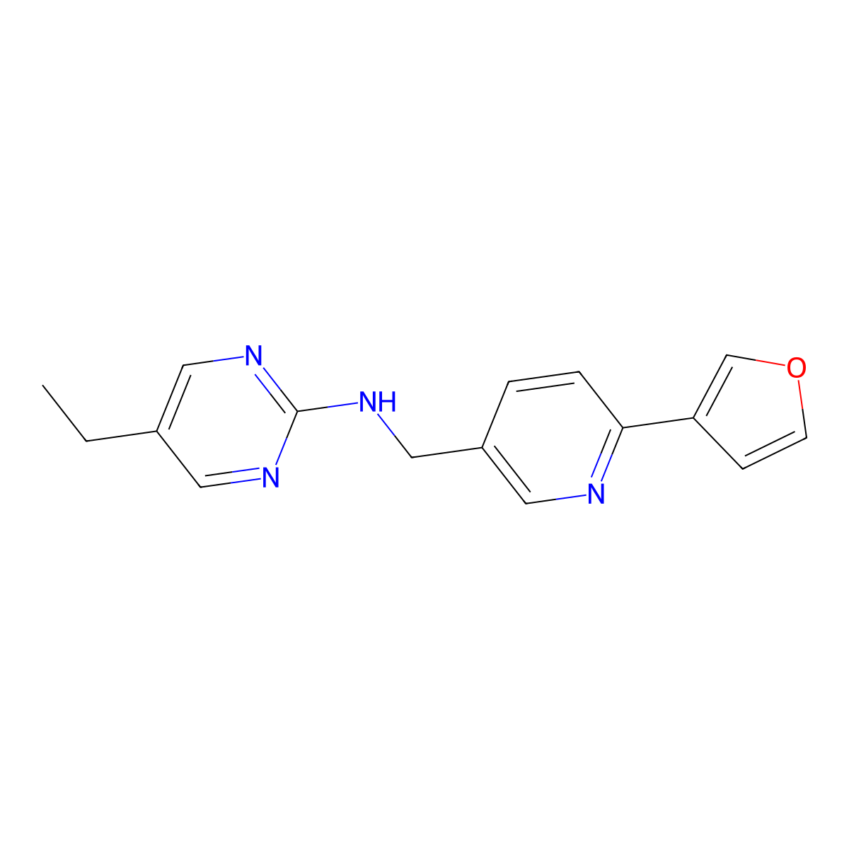 5-ethyl-N-{[6-(furan-3-yl)pyridin-3-yl]methyl}pyrimidin-2-amine molecular structure, CAS 2742018-30-8