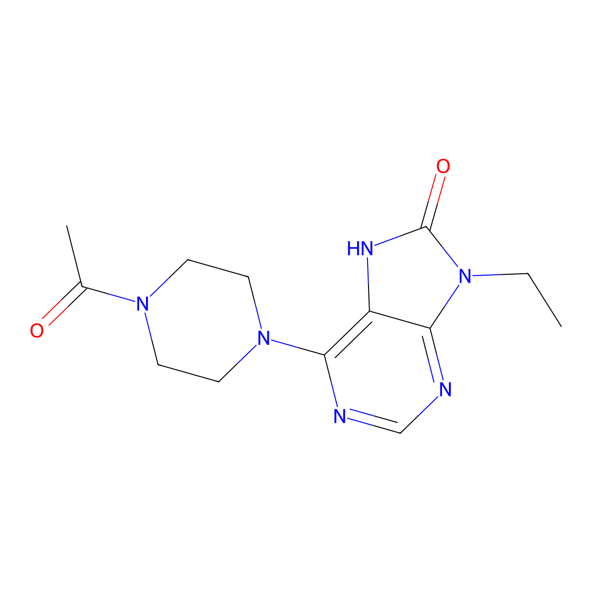 6-(4-acetylpiperazin-1-yl)-9-ethyl-8,9-dihydro-7H-purin-8-one molecular structure, CAS 2742018-31-9