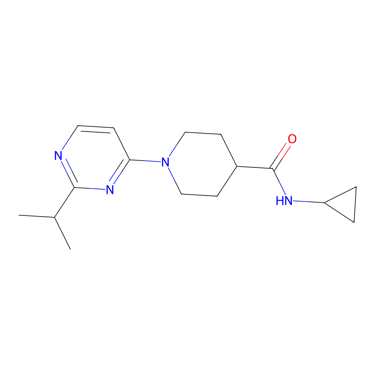 N-cyclopropyl-1-[2-(propan-2-yl)pyrimidin-4-yl]piperidine-4-carboxamide molecular structure, CAS 2742018-34-2