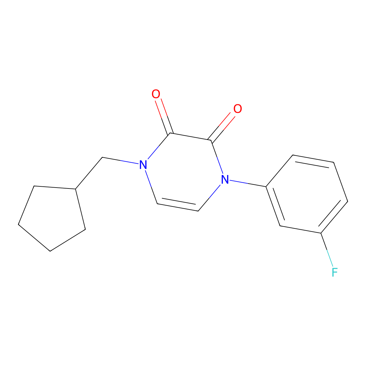 1-(Cyclopentylmethyl)-4-(3-fluorophenyl)-1,2,3,4-tetrahydropyrazine-2,3-dione molecular structure, CAS 2742018-36-4
