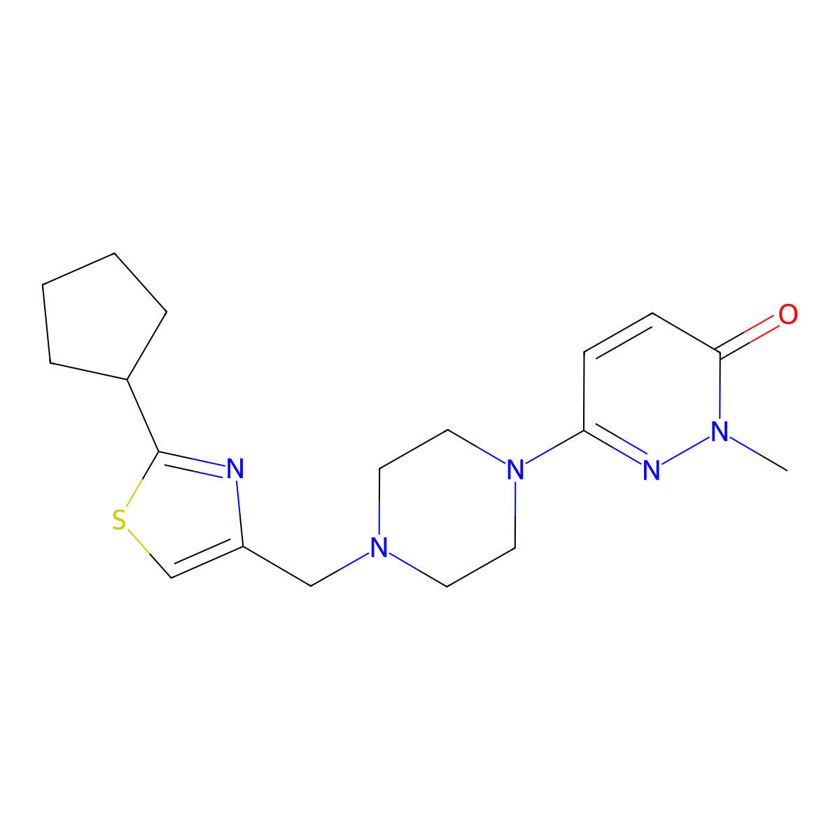 6-{4-[(2-Cyclopentyl-1,3-thiazol-4-yl)methyl]piperazin-1-yl}-2-methyl-2,3-dihydropyridazin-3-one molecular structure, CAS 2742018-43-3