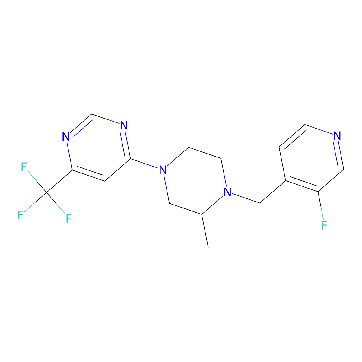 4-{4-[(3-Fluoropyridin-4-yl)methyl]-3-methylpiperazin-1-yl}-6-(trifluoromethyl)pyrimidine molecular structure, CAS 2742018-45-5