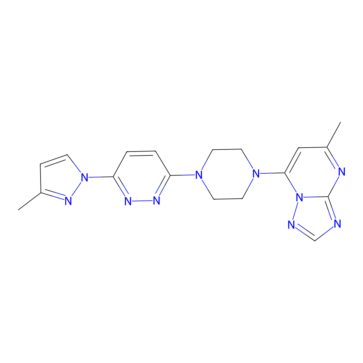 3-(3-methyl-1H-pyrazol-1-yl)-6-(4-{5-methyl-[1,2,4]triazolo[1,5-a]pyrimidin-7-yl}piperazin-1-yl)pyridazine molecular structure, CAS 2742018-49-9
