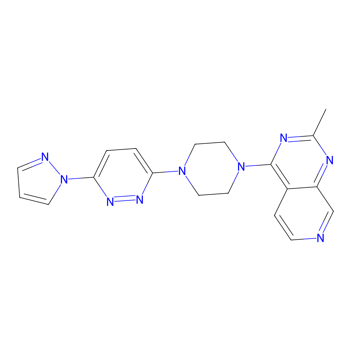 3-(4-{2-methylpyrido[3,4-d]pyrimidin-4-yl}piperazin-1-yl)-6-(1H-pyrazol-1-yl)pyridazine molecular structure, CAS 2742018-56-8