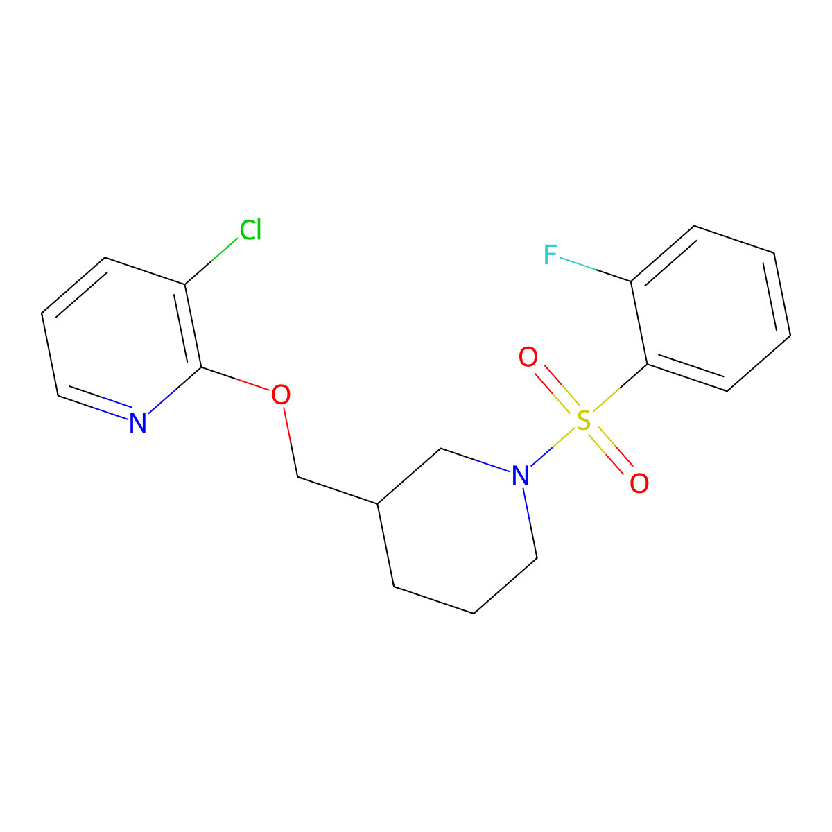 3-Chloro-2-{[1-(2-fluorobenzenesulfonyl)piperidin-3-yl]methoxy}pyridine molecular structure, CAS 2742018-57-9