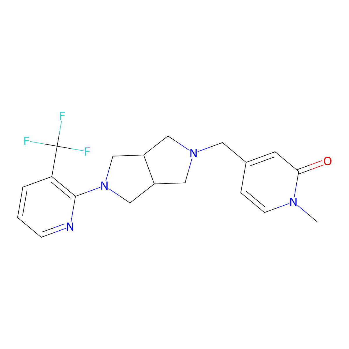 1-Methyl-4-({5-[3-(trifluoromethyl)pyridin-2-yl]-octahydropyrrolo[3,4-c]pyrrol-2-yl}methyl)-1,2-dihydropyridin-2-one molecular structure, CAS 2742018-58-0