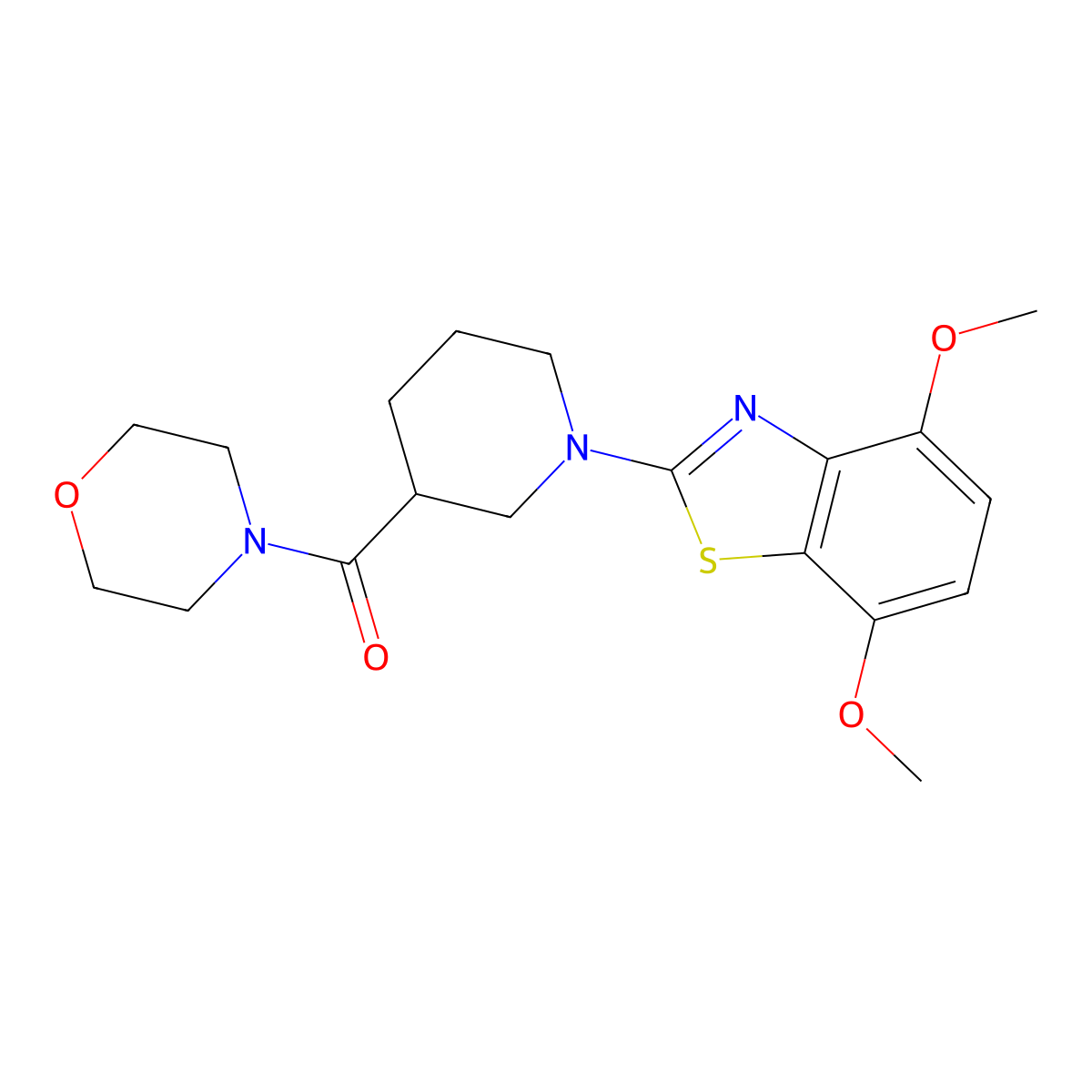 4,7-Dimethoxy-2-[3-(morpholine-4-carbonyl)piperidin-1-yl]-1,3-benzothiazole molecular structure, CAS 2742018-60-4