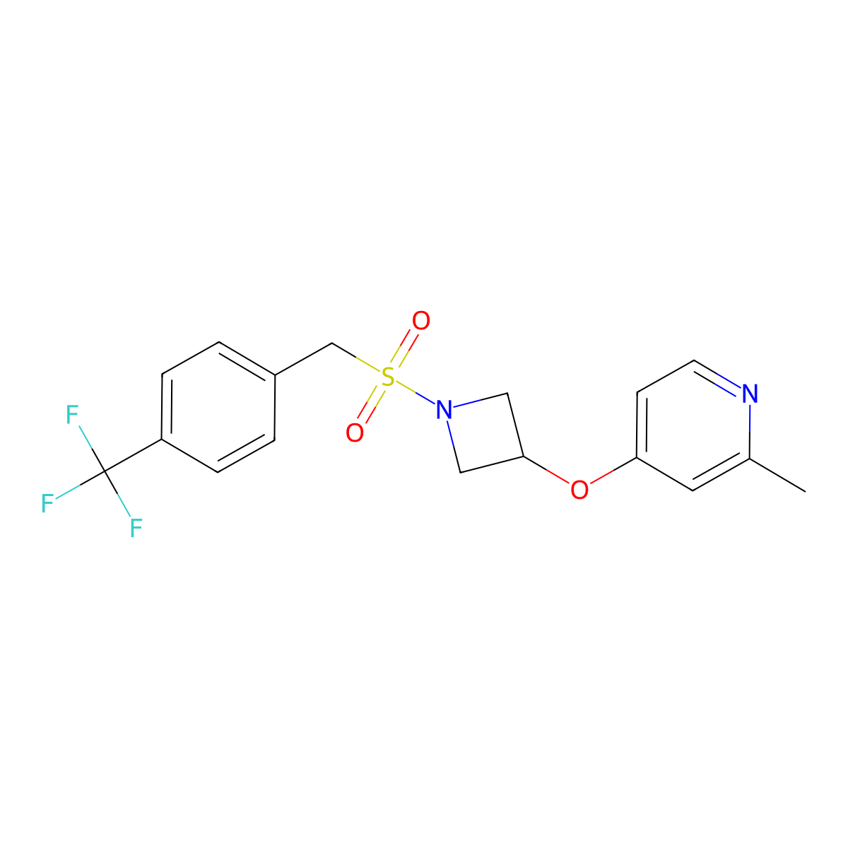 2-Methyl-4-[(1-{[4-(trifluoromethyl)phenyl]methanesulfonyl}azetidin-3-yl)oxy]pyridine molecular structure, CAS 2742018-62-6