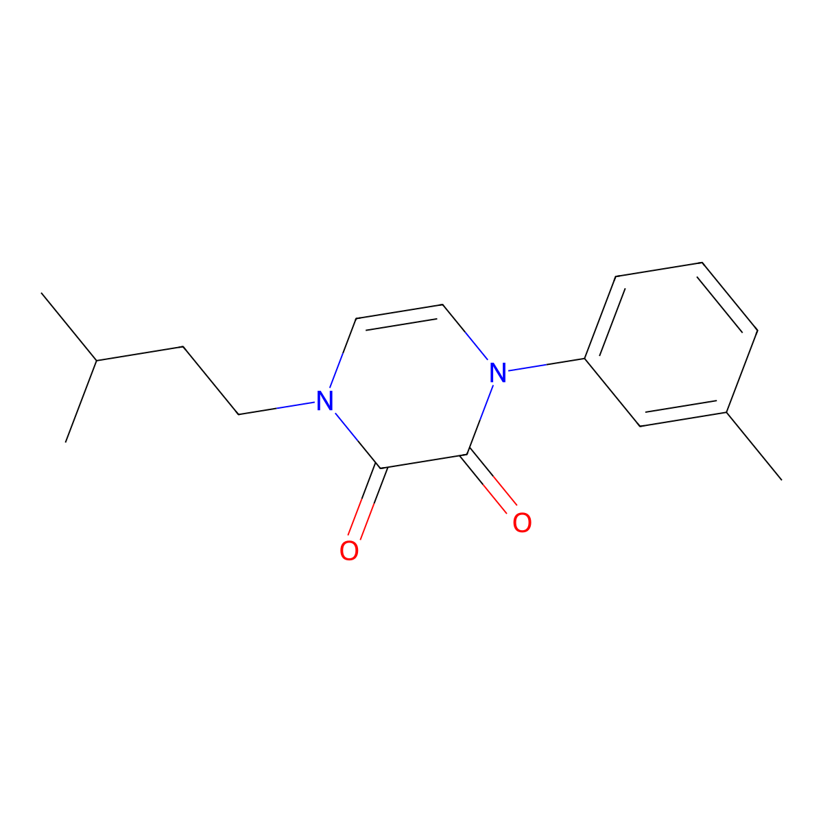 1-(3-Methylbutyl)-4-(3-methylphenyl)-1,2,3,4-tetrahydropyrazine-2,3-dione molecular structure, CAS 2742018-63-7