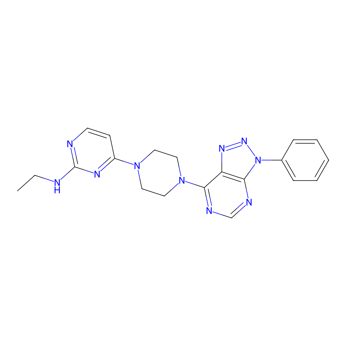 N-ethyl-4-(4-{3-phenyl-3H-[1,2,3]triazolo[4,5-d]pyrimidin-7-yl}piperazin-1-yl)pyrimidin-2-amine molecular structure, CAS 2742018-64-8