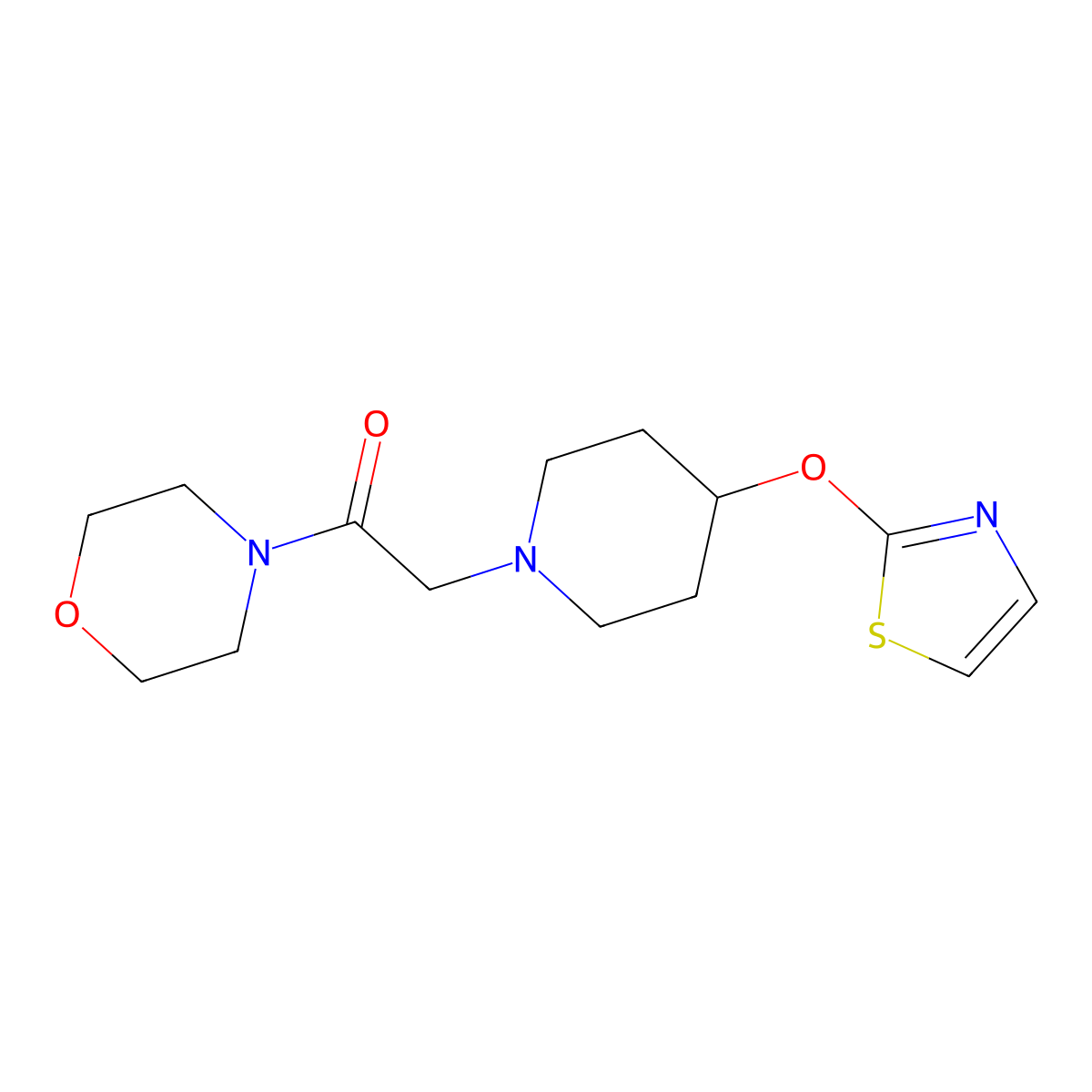 1-(Morpholin-4-yl)-2-[4-(1,3-thiazol-2-yloxy)piperidin-1-yl]ethan-1-one molecular structure, CAS 2742018-68-2