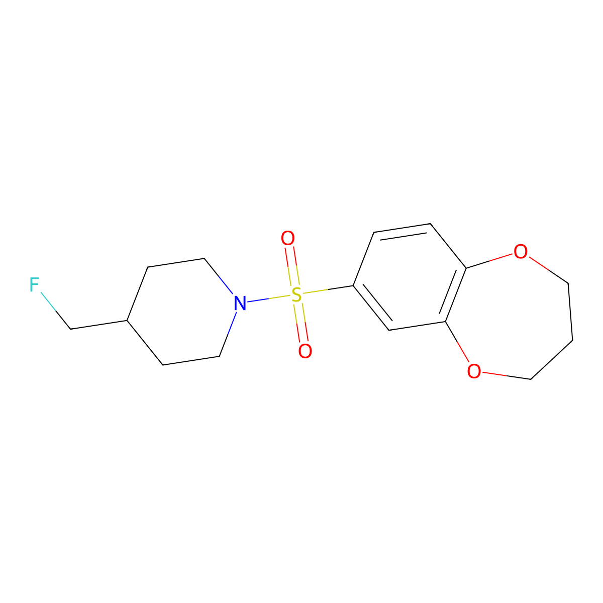 1-(3,4-dihydro-2H-1,5-benzodioxepine-7-sulfonyl)-4-(fluoromethyl)piperidine molecular structure, CAS 2742018-69-3