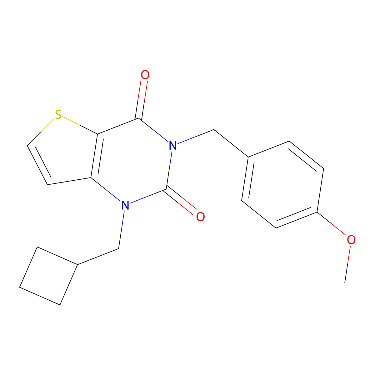 1-(cyclobutylmethyl)-3-[(4-methoxyphenyl)methyl]-1H,2H,3H,4H-thieno[3,2-d]pyrimidine-2,4-dione molecular structure, CAS 2742018-72-8