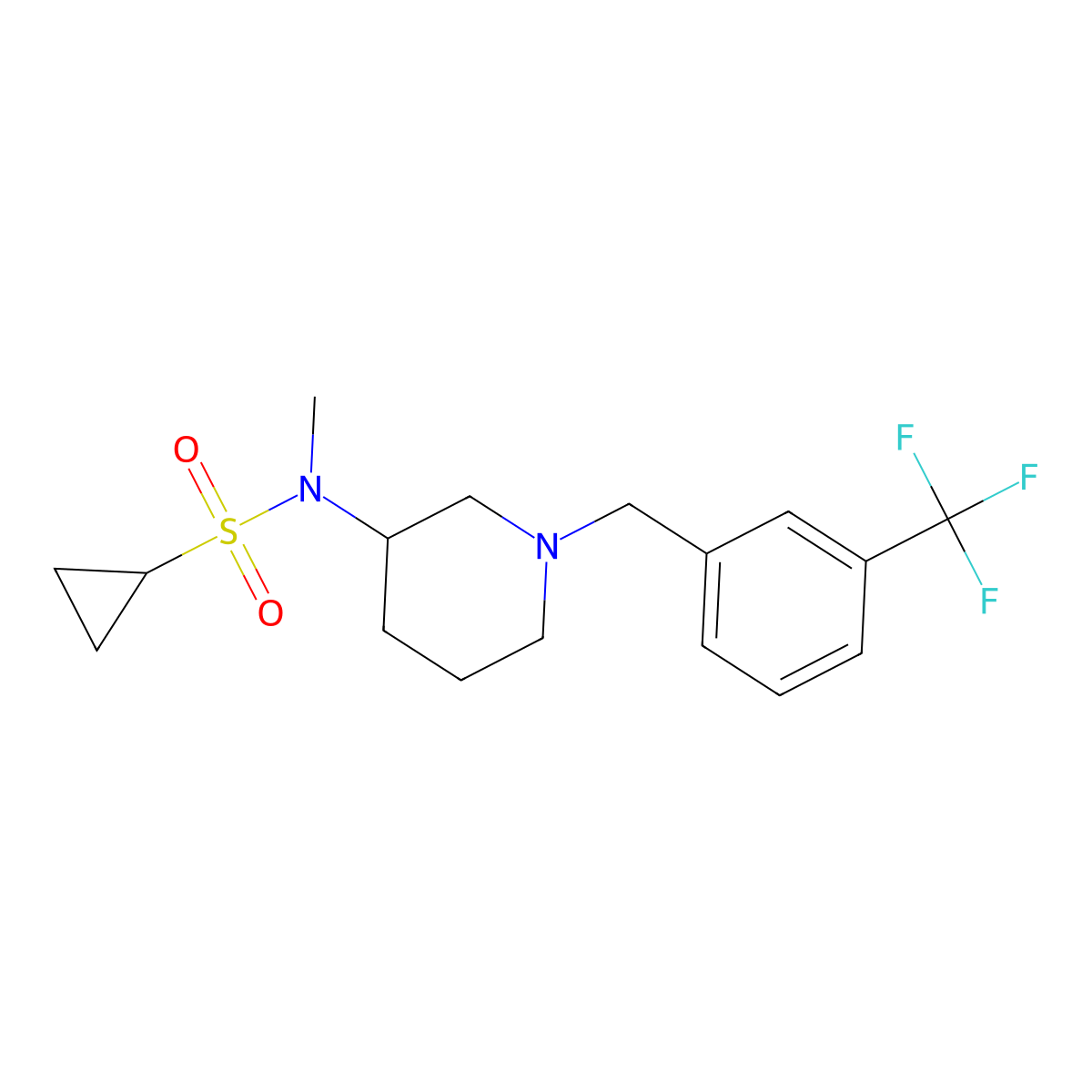 N-methyl-N-(1-{[3-(trifluoromethyl)phenyl]methyl}piperidin-3-yl)cyclopropanesulfonamide molecular structure, CAS 2742018-76-2