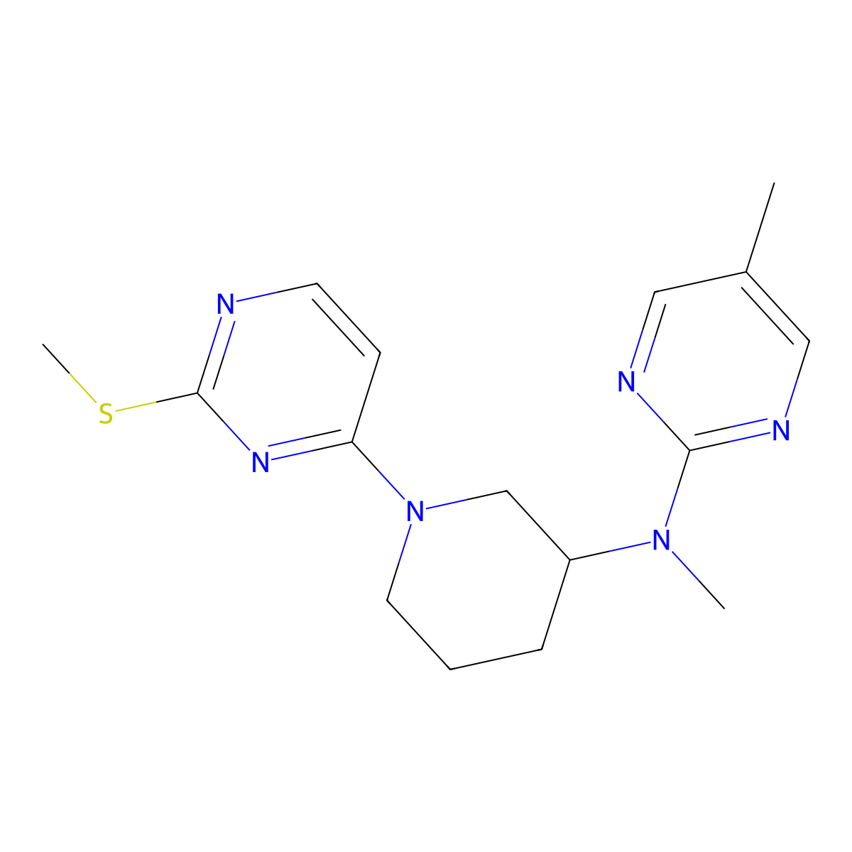 N,5-dimethyl-N-{1-[2-(methylsulfanyl)pyrimidin-4-yl]piperidin-3-yl}pyrimidin-2-amine molecular structure, CAS 2742018-82-0