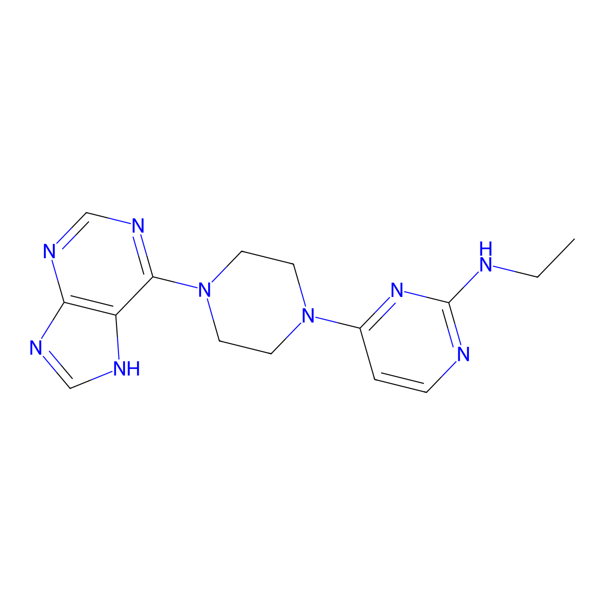 N-ethyl-4-[4-(9H-purin-6-yl)piperazin-1-yl]pyrimidin-2-amine molecular structure, CAS 2742018-83-1