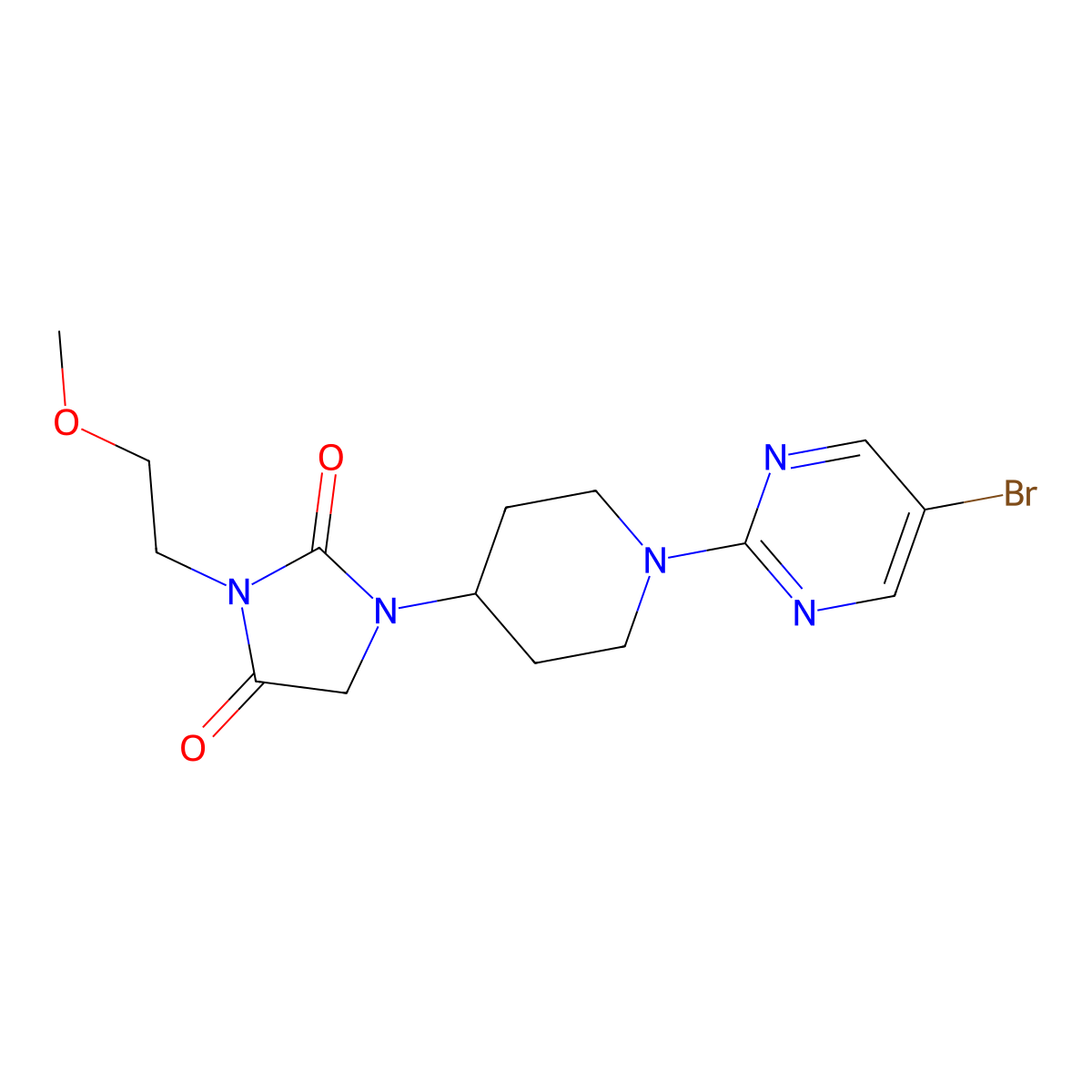 1-[1-(5-Bromopyrimidin-2-yl)piperidin-4-yl]-3-(2-methoxyethyl)imidazolidine-2,4-dione molecular structure, CAS 2742018-86-4