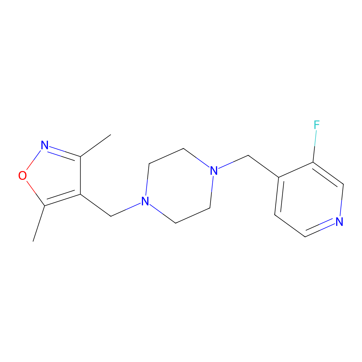 1-[(3,5-Dimethyl-1,2-oxazol-4-yl)methyl]-4-[(3-fluoropyridin-4-yl)methyl]piperazine molecular structure, CAS 2742018-88-6
