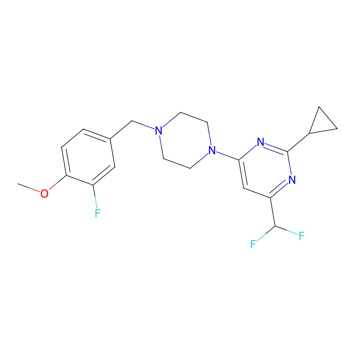 2-Cyclopropyl-4-(difluoromethyl)-6-{4-[(3-fluoro-4-methoxyphenyl)methyl]piperazin-1-yl}pyrimidine molecular structure, CAS 2742018-94-4