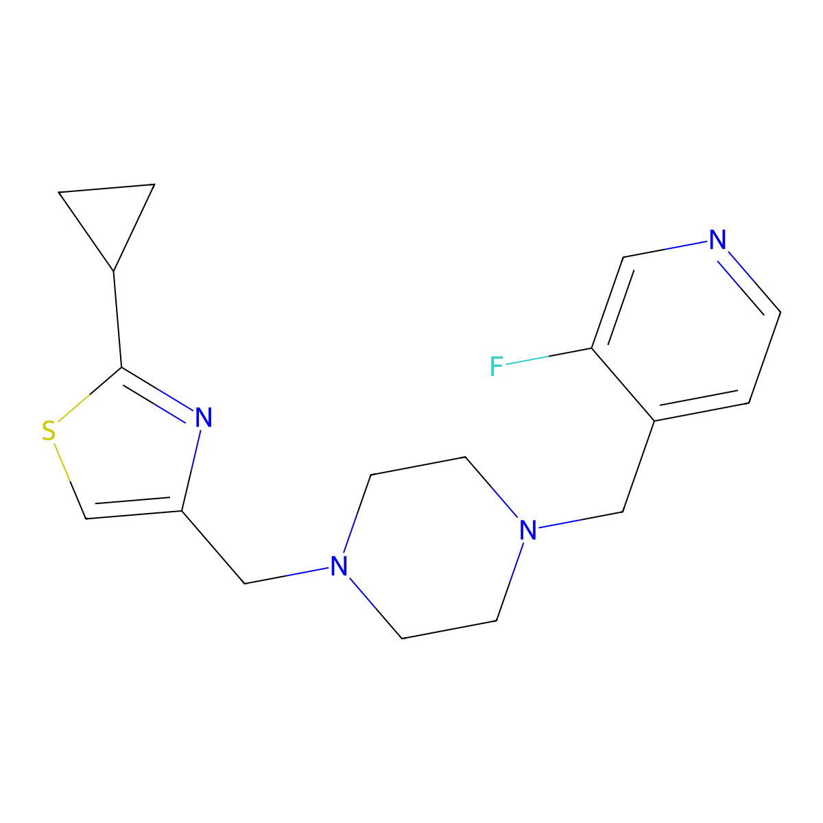 1-[(2-Cyclopropyl-1,3-thiazol-4-yl)methyl]-4-[(3-fluoropyridin-4-yl)methyl]piperazine molecular structure, CAS 2742018-95-5