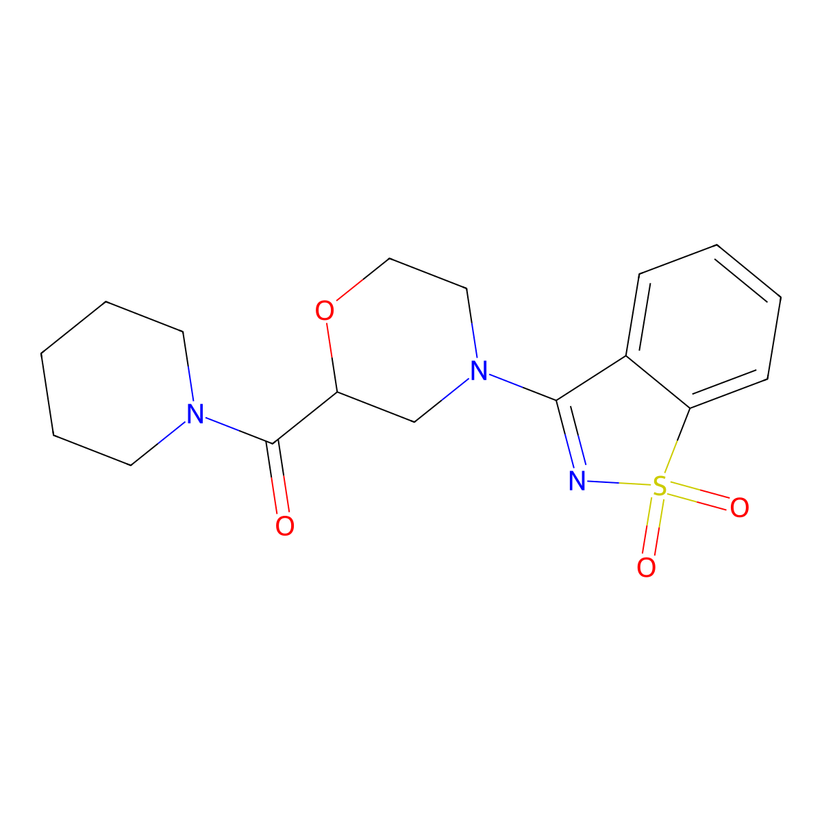 [4-(1,1-Dioxo-1,2-benzothiazol-3-yl)morpholin-2-yl]-piperidin-1-ylmethanone molecular structure, CAS 2742018-99-9
