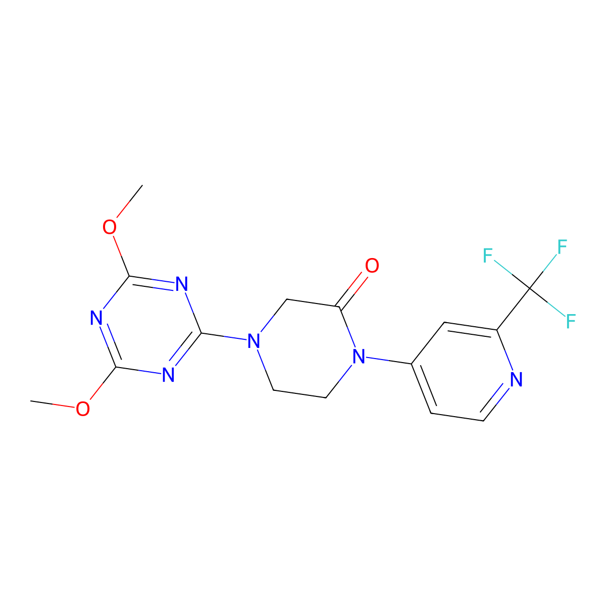 4-(4,6-Dimethoxy-1,3,5-triazin-2-yl)-1-[2-(trifluoromethyl)pyridin-4-yl]piperazin-2-one molecular structure, CAS 2742019-03-8