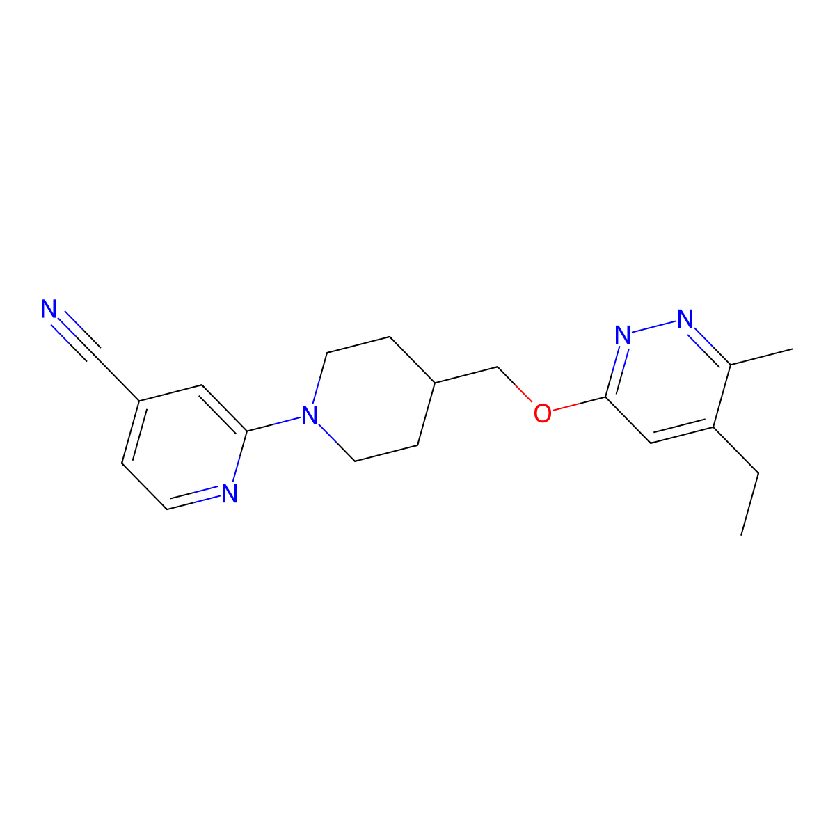 2-(4-{[(5-Ethyl-6-methylpyridazin-3-yl)oxy]methyl}piperidin-1-yl)pyridine-4-carbonitrile molecular structure, CAS 2742019-06-1