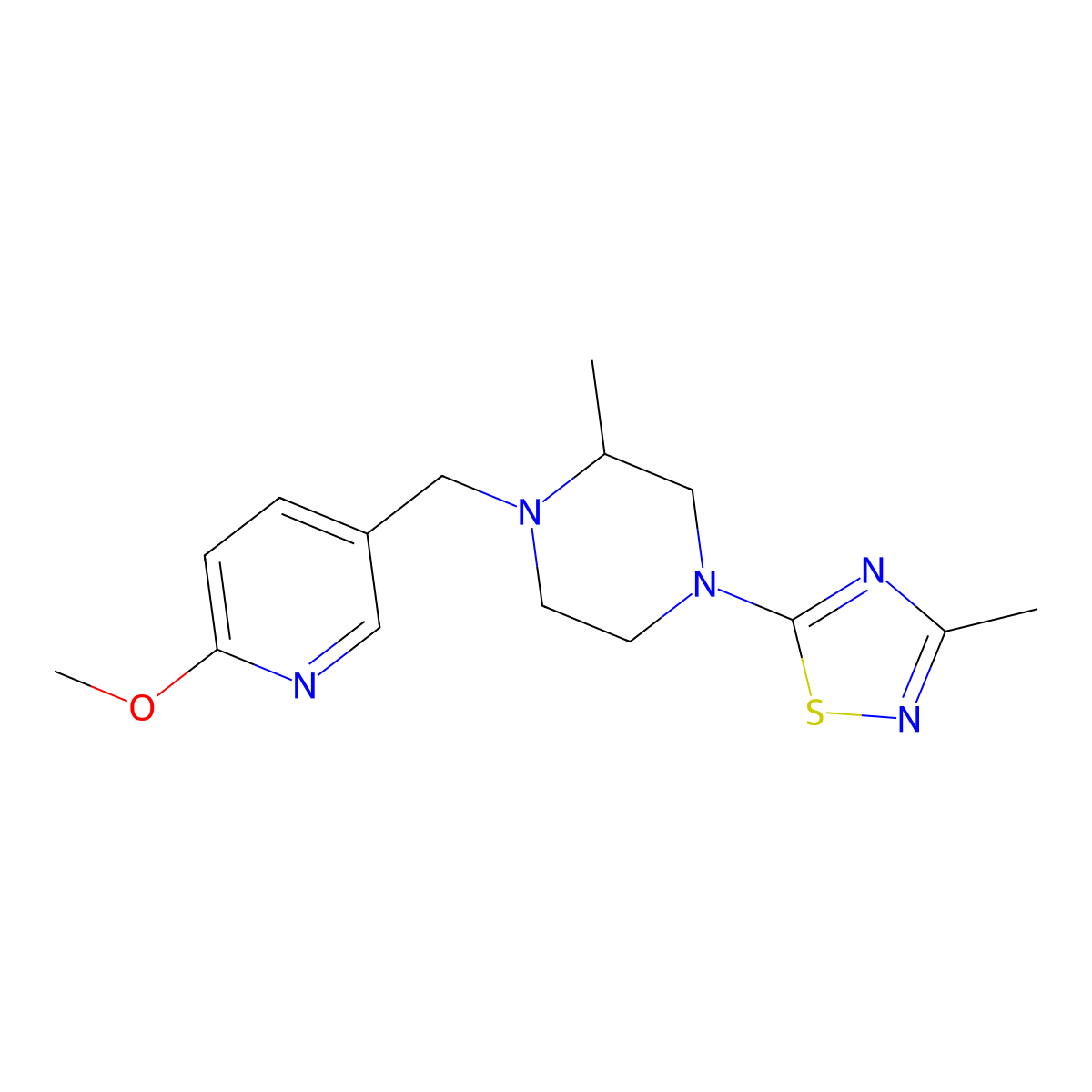 1-[(6-Methoxypyridin-3-yl)methyl]-2-methyl-4-(3-methyl-1,2,4-thiadiazol-5-yl)piperazine molecular structure, CAS 2742019-08-3