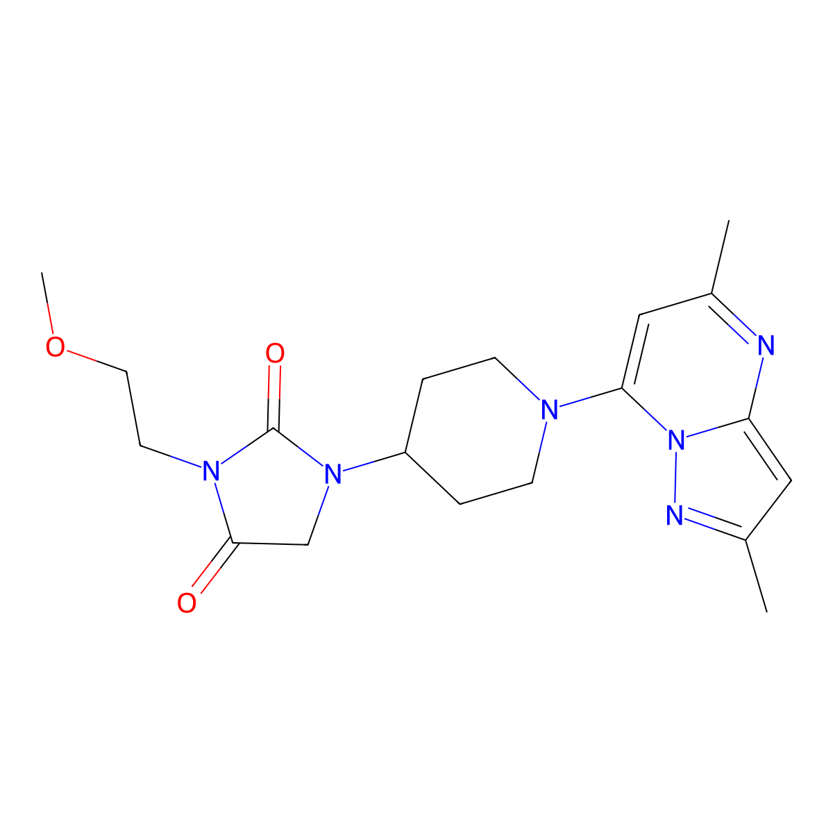 1-(1-{2,5-Dimethylpyrazolo[1,5-a]pyrimidin-7-yl}piperidin-4-yl)-3-(2-methoxyethyl)imidazolidine-2,4-dione molecular structure, CAS 2742019-12-9