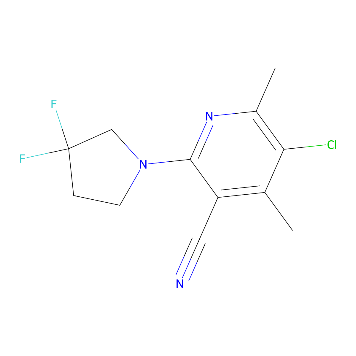 5-Chloro-2-(3,3-difluoropyrrolidin-1-yl)-4,6-dimethylpyridine-3-carbonitrile molecular structure, CAS 2742019-17-4