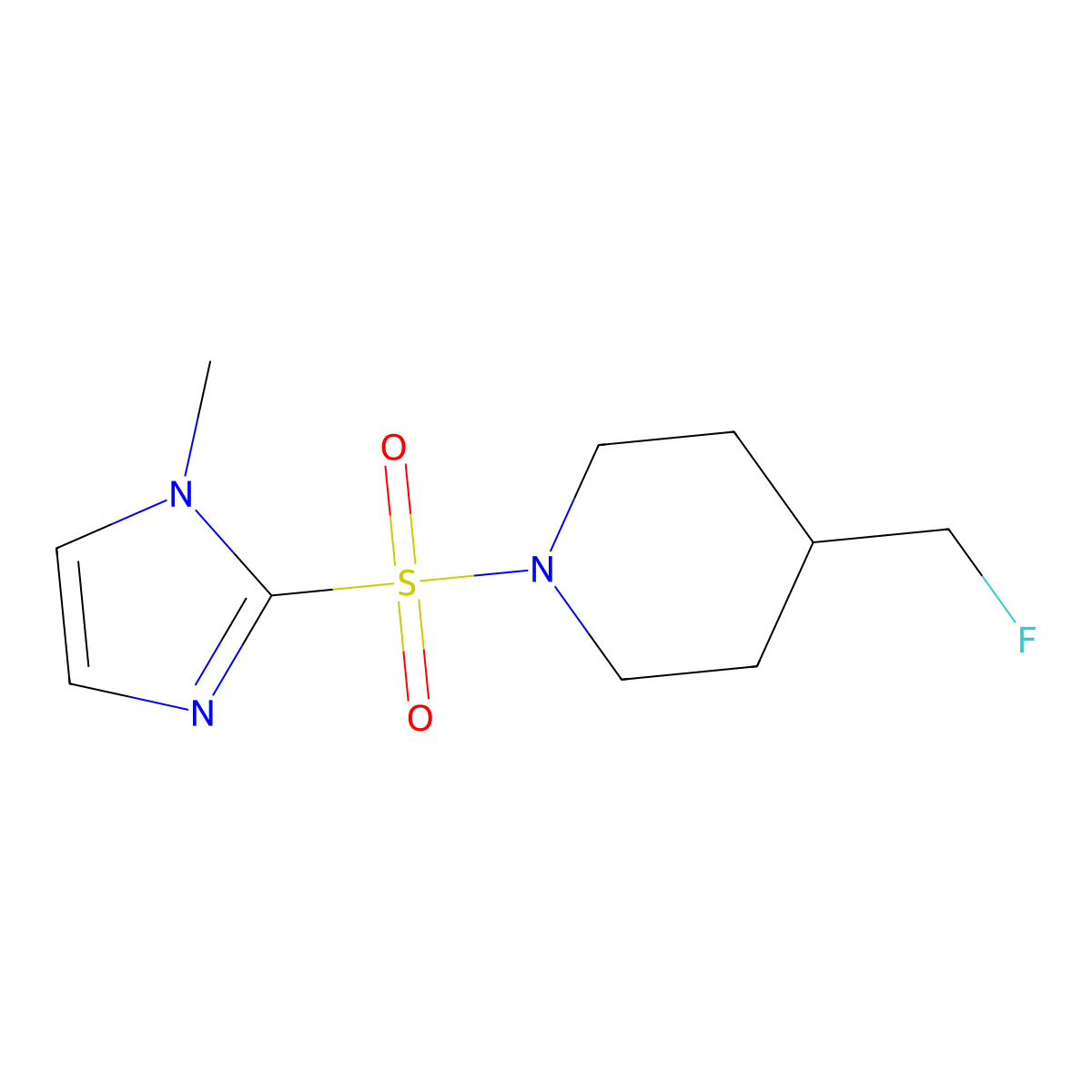 4-(fluoromethyl)-1-[(1-methyl-1H-imidazol-2-yl)sulfonyl]piperidine molecular structure, CAS 2742019-19-6