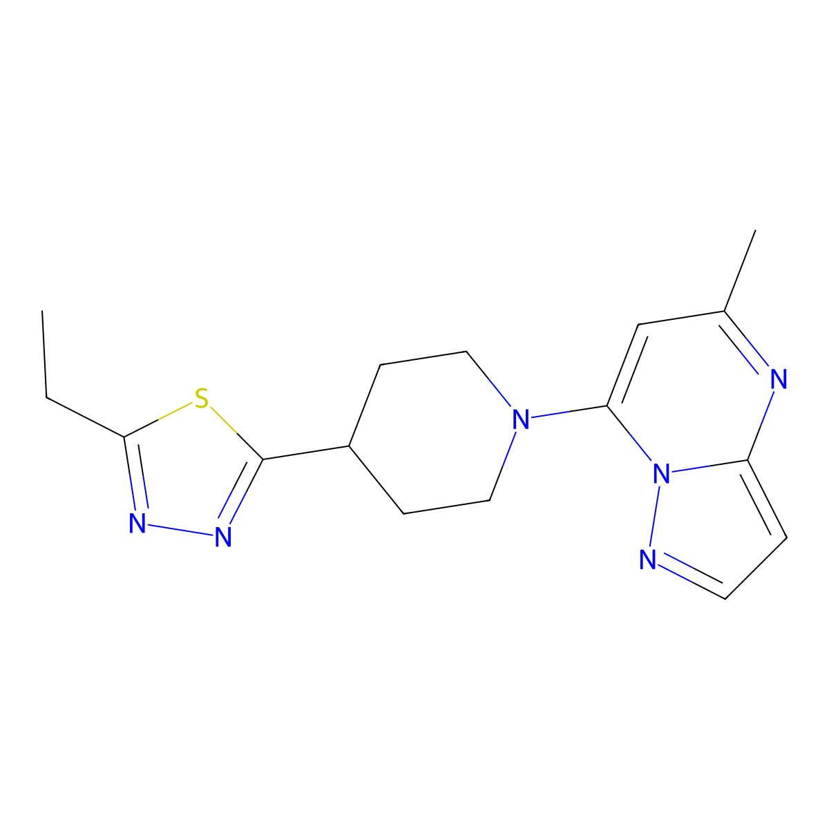 4-(5-Ethyl-1,3,4-thiadiazol-2-yl)-1-{5-methylpyrazolo[1,5-a]pyrimidin-7-yl}piperidine molecular structure, CAS 2742019-20-9
