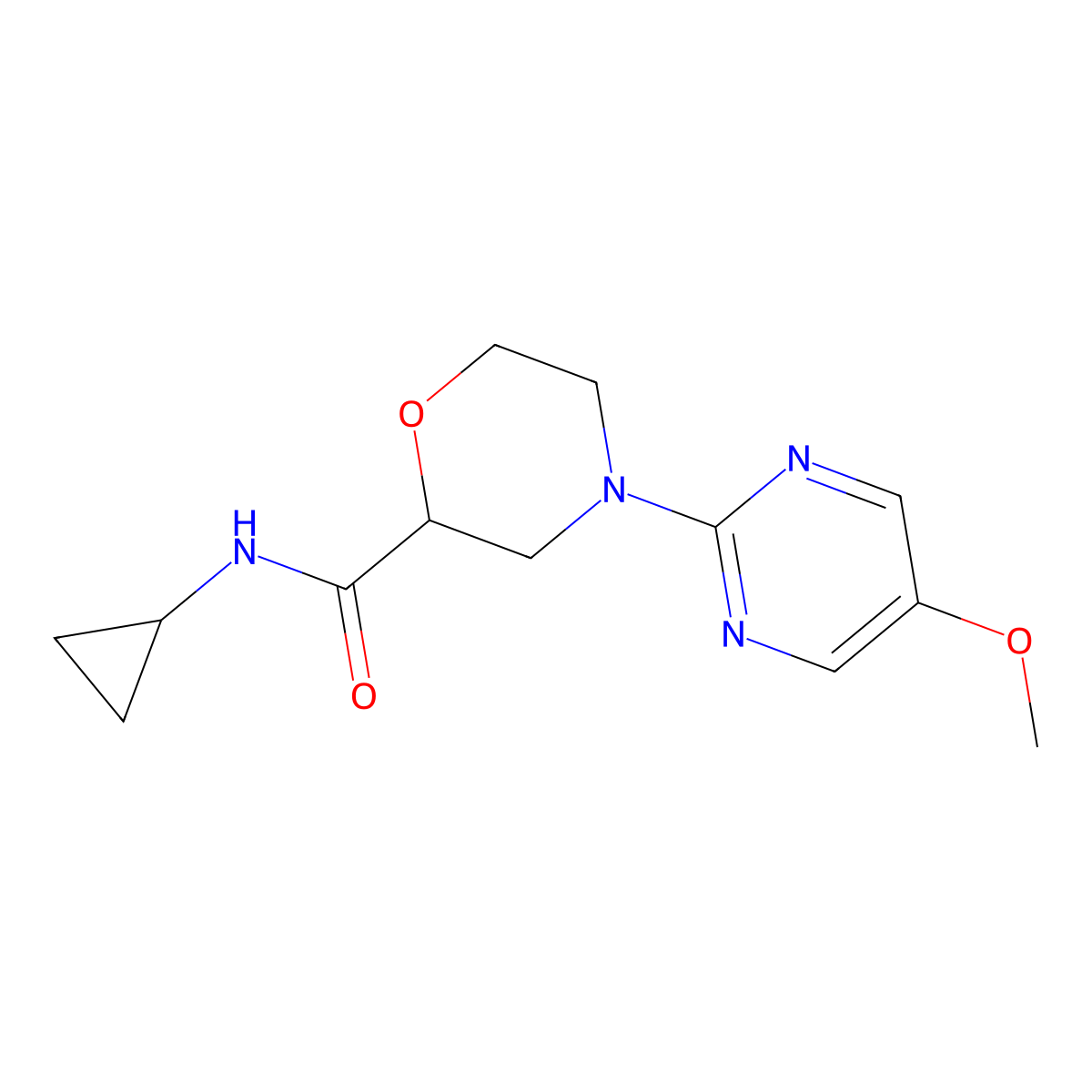 N-cyclopropyl-4-(5-methoxypyrimidin-2-yl)morpholine-2-carboxamide molecular structure, CAS 2742019-21-0