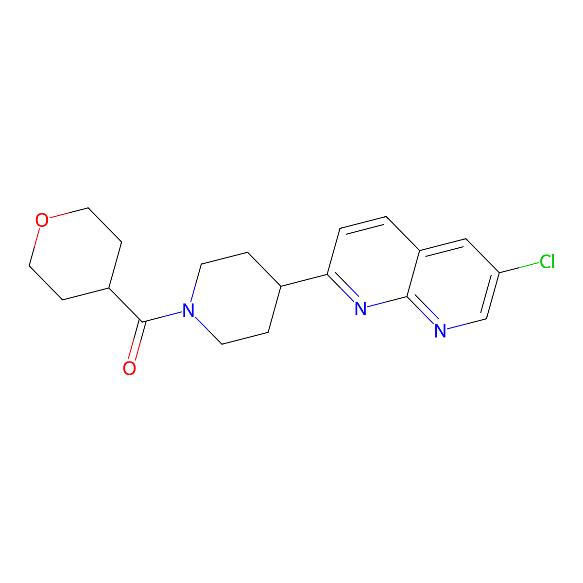 6-Chloro-2-[1-(oxane-4-carbonyl)piperidin-4-yl]-1,8-naphthyridine molecular structure, CAS 2742019-22-1