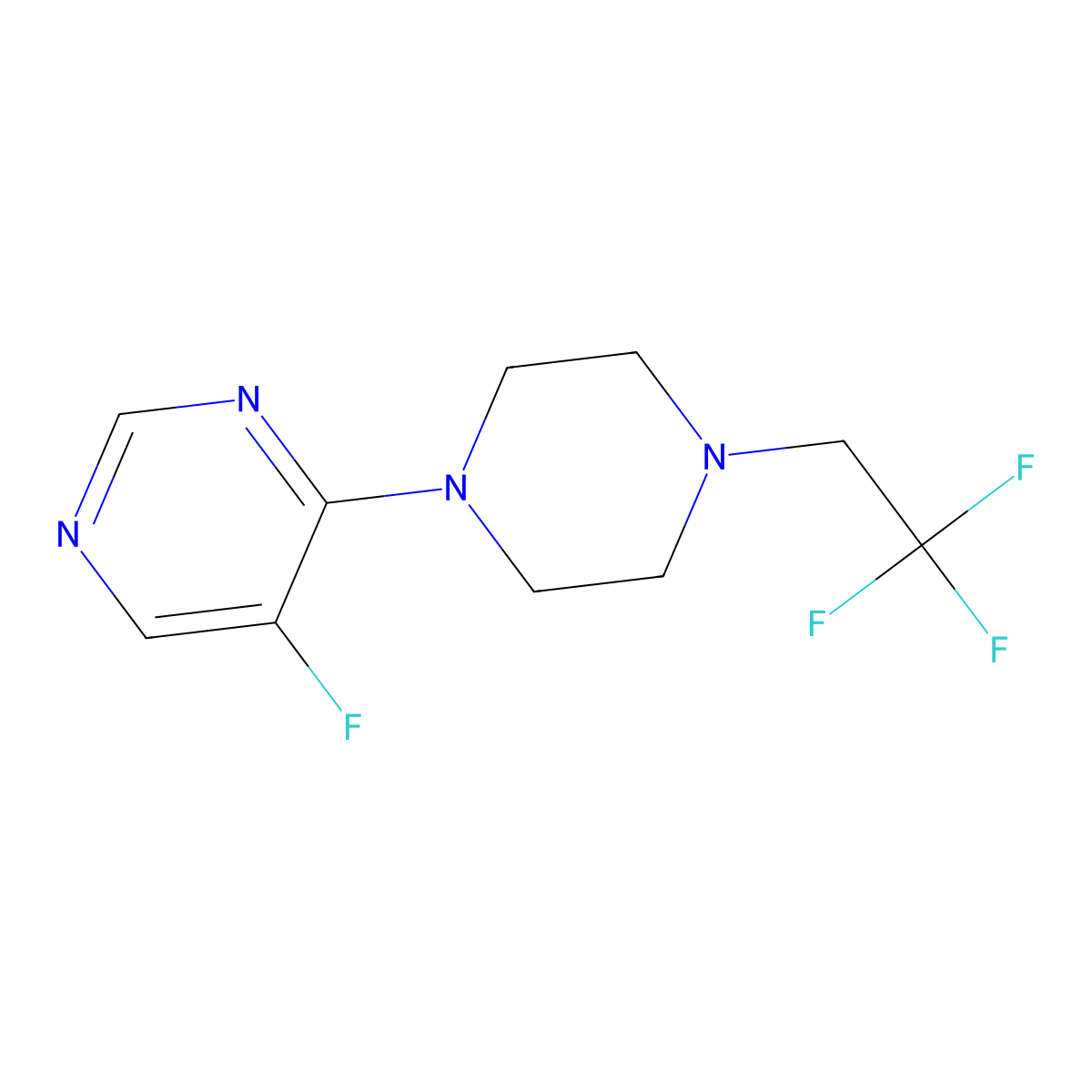 5-Fluoro-4-[4-(2,2,2-trifluoroethyl)piperazin-1-yl]pyrimidine molecular structure, CAS 2742019-27-6