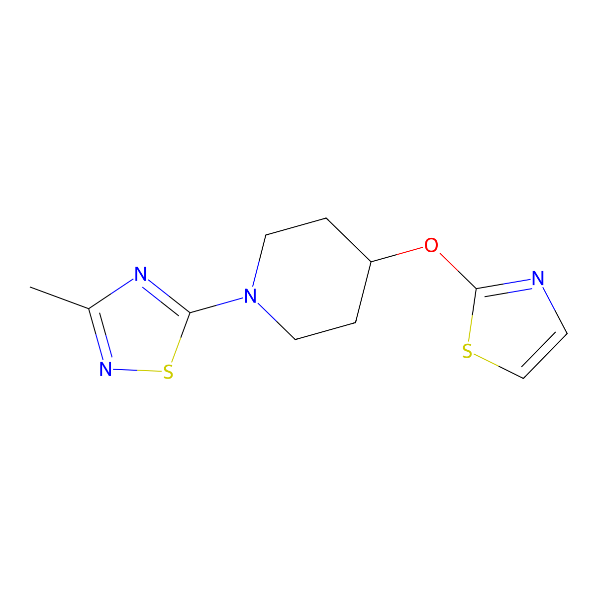 3-Methyl-5-[4-(1,3-thiazol-2-yloxy)piperidin-1-yl]-1,2,4-thiadiazole molecular structure, CAS 2742019-28-7