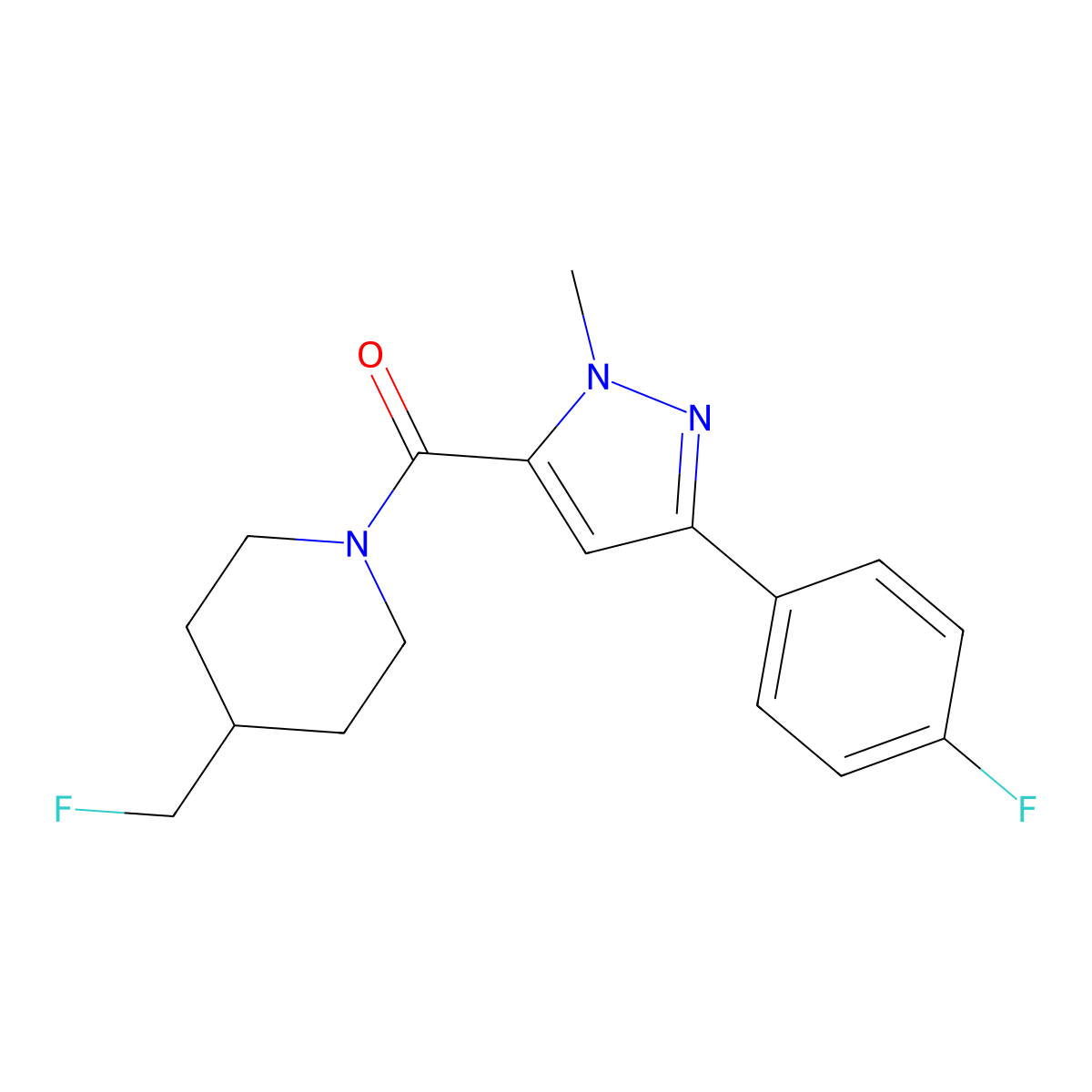 4-(fluoromethyl)-1-[3-(4-fluorophenyl)-1-methyl-1H-pyrazole-5-carbonyl]piperidine molecular structure, CAS 2742019-34-5