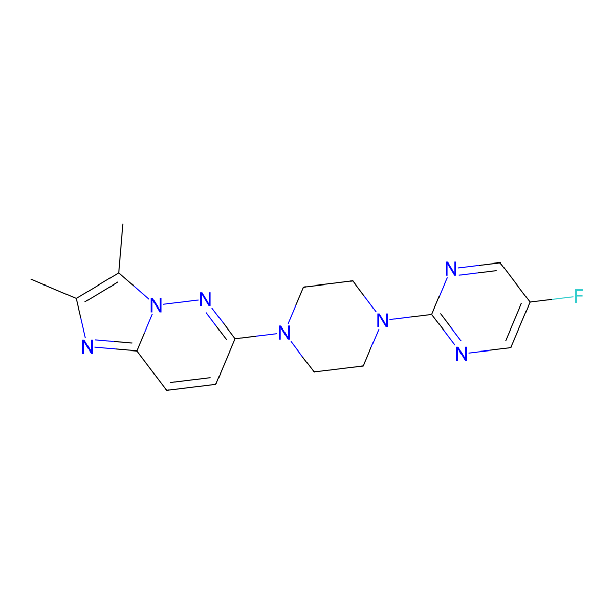 2-(4-{2,3-Dimethylimidazo[1,2-b]pyridazin-6-yl}piperazin-1-yl)-5-fluoropyrimidine molecular structure, CAS 2742019-35-6