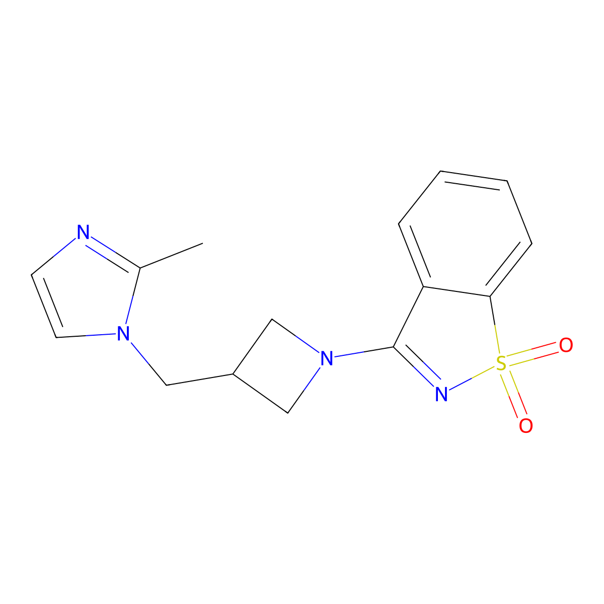 3-[3-[(2-Methylimidazol-1-yl)methyl]azetidin-1-yl]-1,2-benzothiazole 1,1-dioxide molecular structure, CAS 2742019-36-7