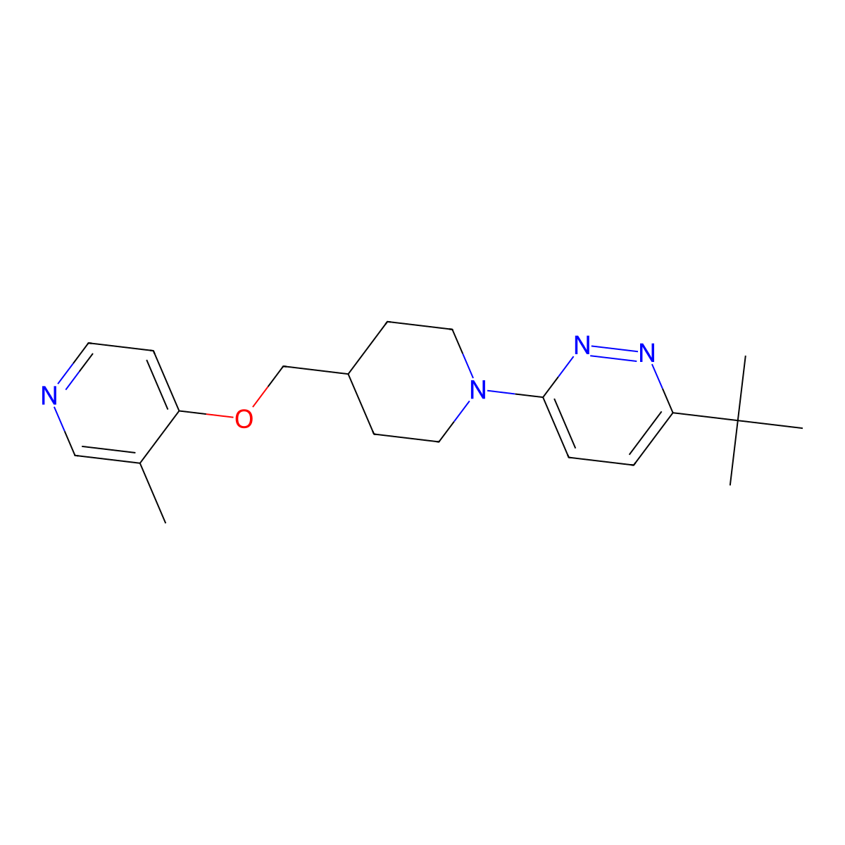 3-Tert-butyl-6-(4-{[(3-methylpyridin-4-yl)oxy]methyl}piperidin-1-yl)pyridazine molecular structure, CAS 2742019-41-4