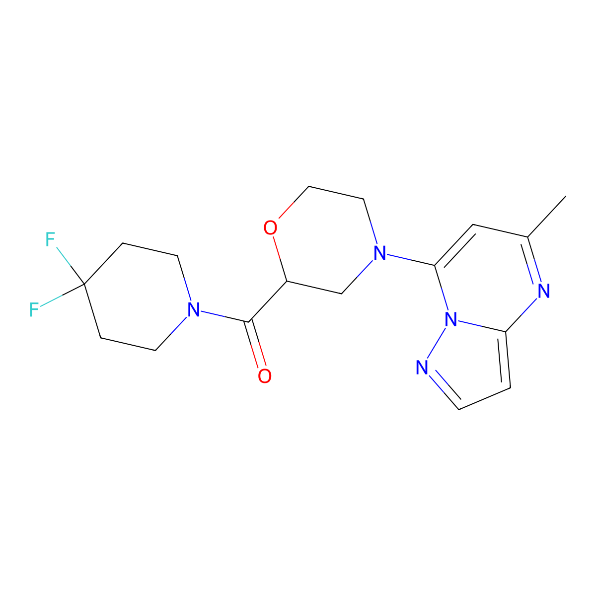 2-(4,4-Difluoropiperidine-1-carbonyl)-4-{5-methylpyrazolo[1,5-a]pyrimidin-7-yl}morpholine molecular structure, CAS 2742019-44-7
